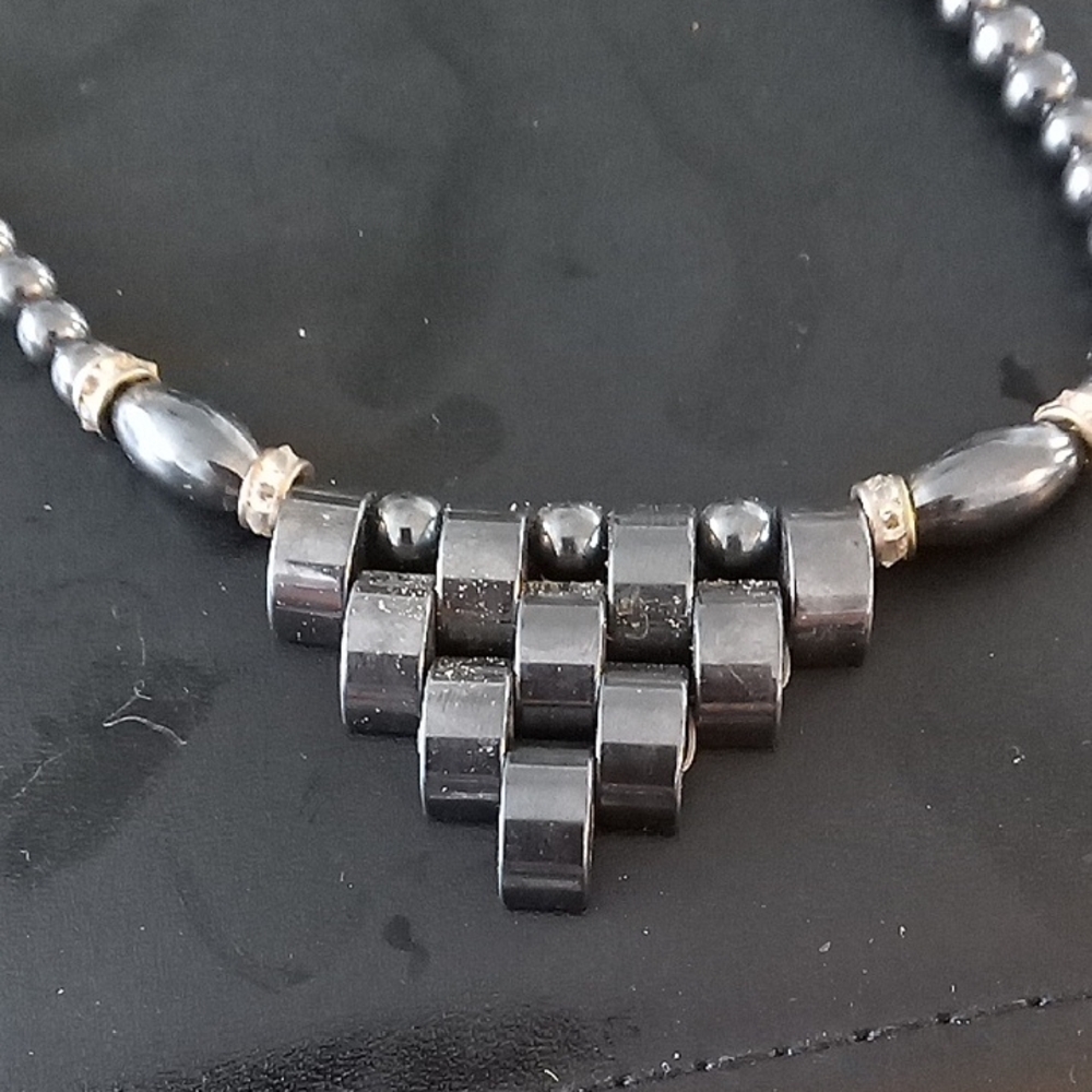 Black Hematite Geometric Beaded Necklace - Unbranded